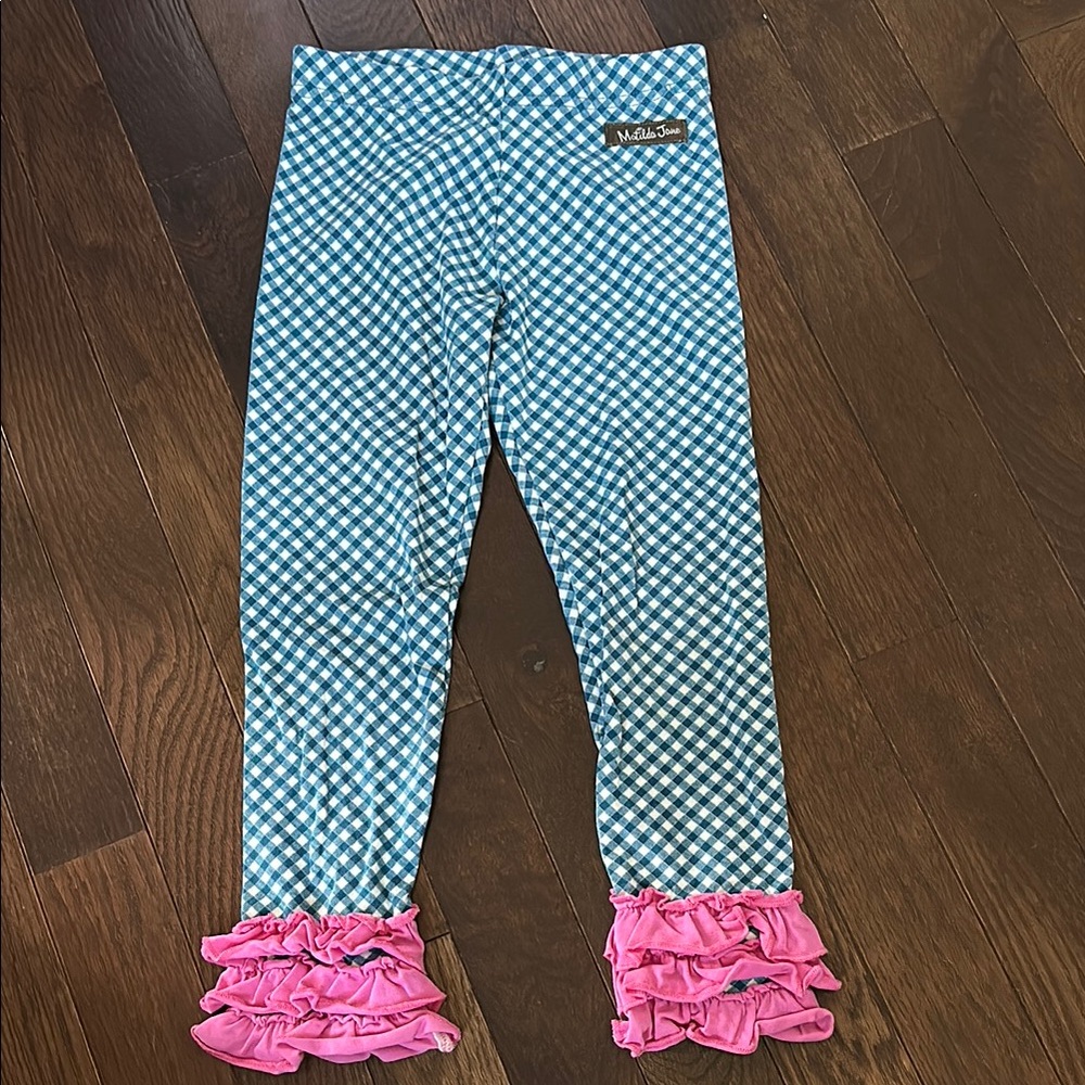 Matilda Jane Blue Checkered Leggings with Pink Ruffles